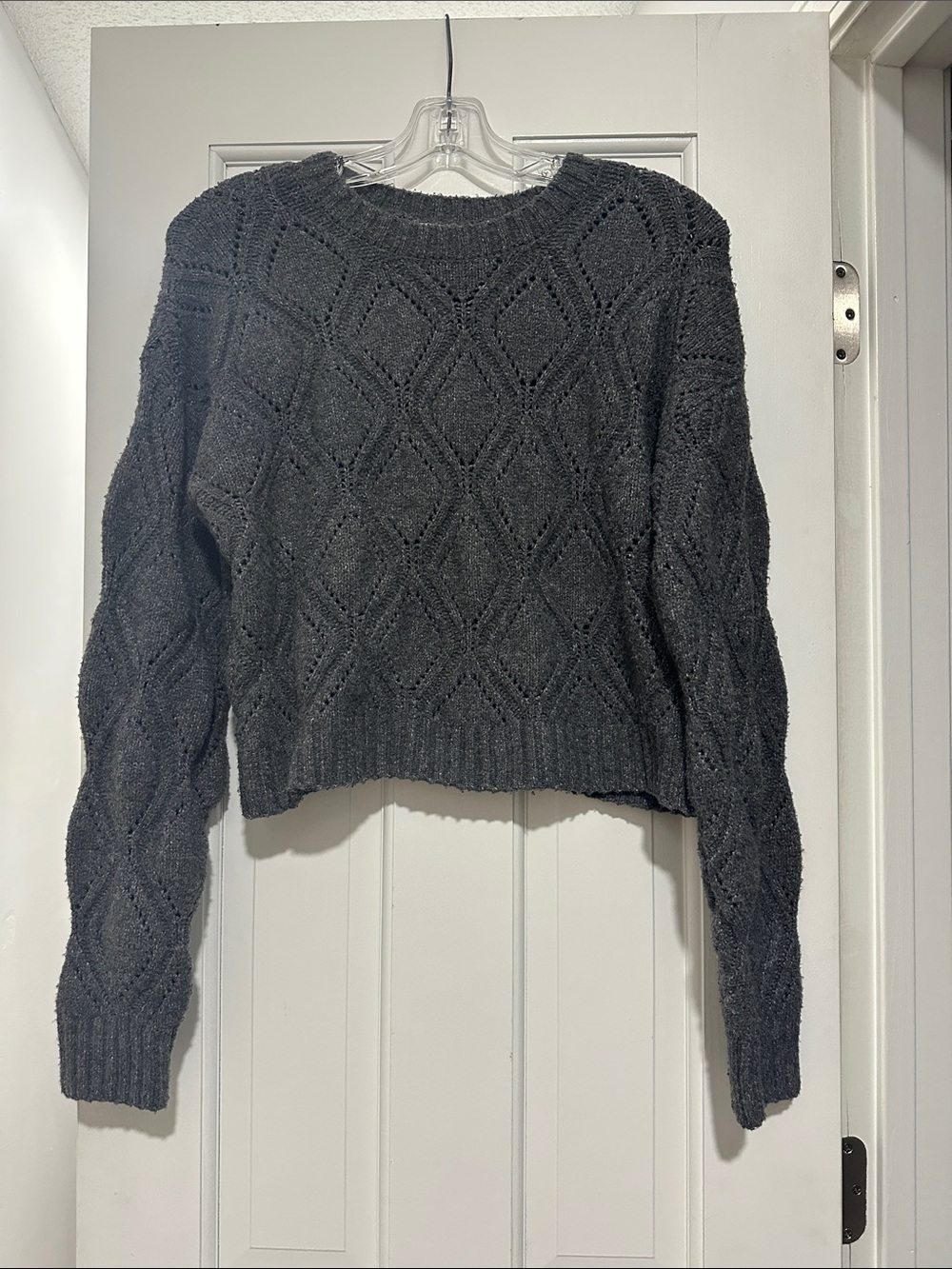 Pink Rose Charcoal Diamond Knit Crewneck Sweater